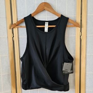 Cyclehouse black scoop neck faux wrap crop active top